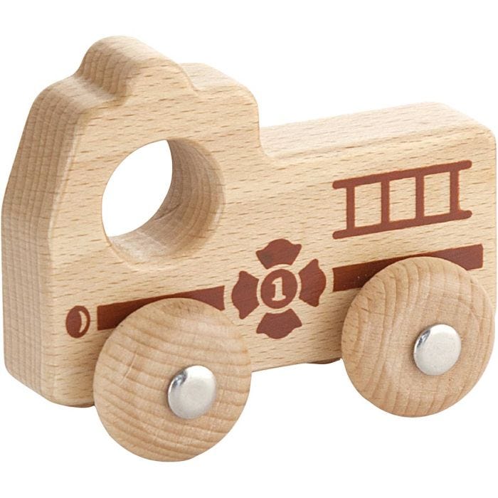 VIGA Wooden Car, Fire engine, H: 4,3 cm, L: 9 cm, W: 7,5 cm, 1 pc