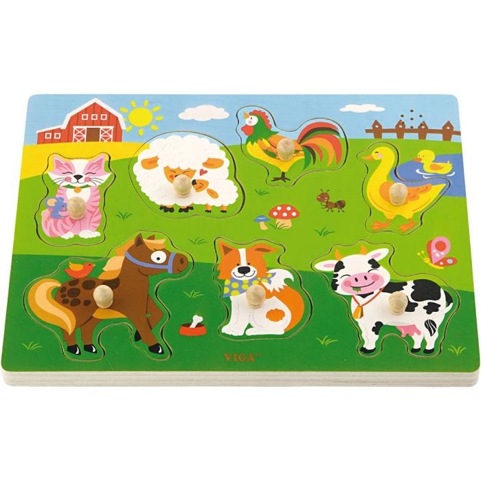 VIGA Wooden Puzzles with Sounds, Farm Animals, size 33x22,5x3 cm, 1 pc