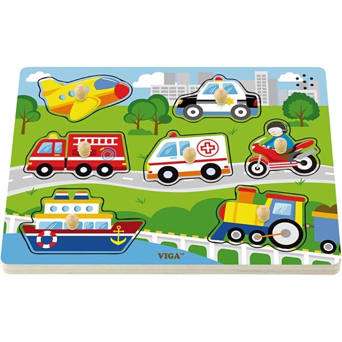 VIGA Wooden Jigsaw Puzzle with Sounds, Transport, size 33x22,5x3 cm, 1 pc