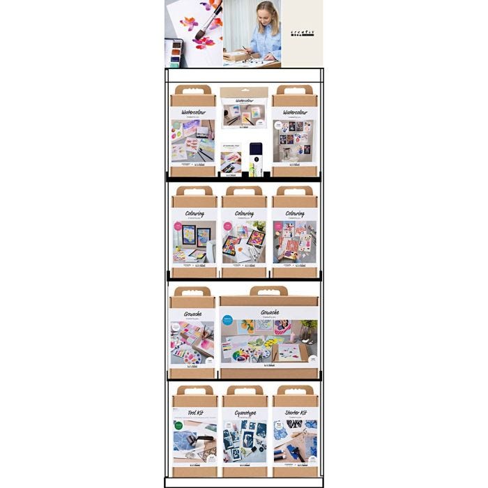 Floor Display, unassembled, Art supplies, adult, H: 1580 mm, L: 600 mm, W: 400 mm, 84 sales units/ 1 pc