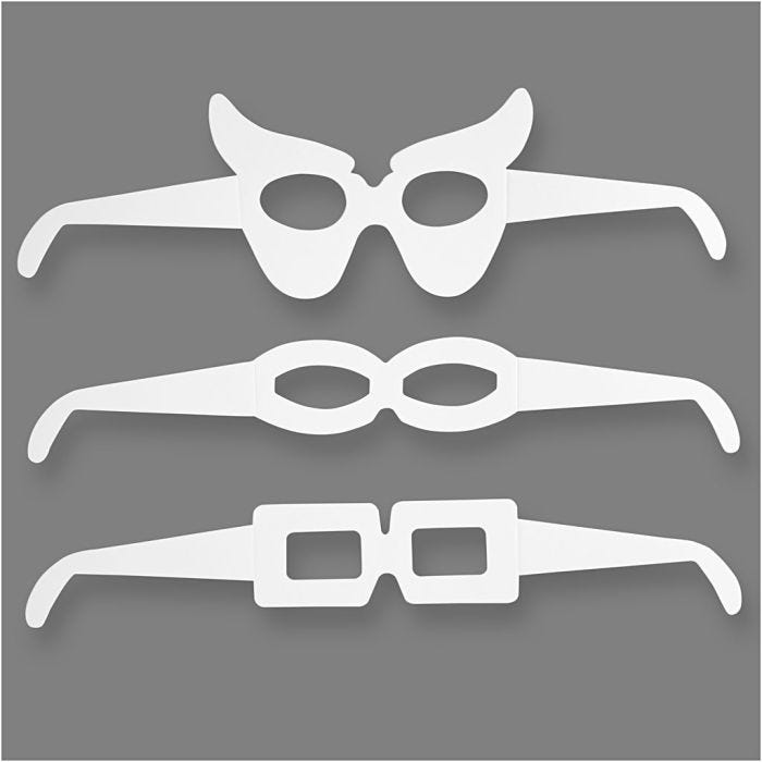 Novelty Glasses, H: 4,5-10 cm, L: 32 cm, 230 g, white, 16 pc/ 1 pack