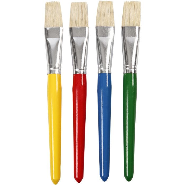 Kids Paint Brushes, L: 19 cm, W: 20 mm, flat, 4 pc/ 1 pack