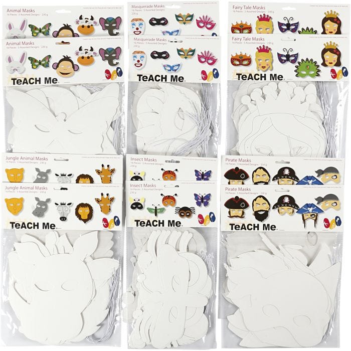 Card Masks, H: 15-22 cm, W: 24-25 cm, white, 192 pc/ 1 pack