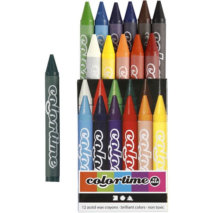 Colortime Wax Crayons, L: 10 cm, thickness 11 mm, assorted colours, 2x12 pc/ 1 pack