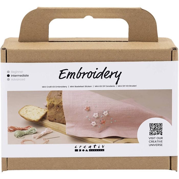 Mini Craft Kit Embroidery, Fabric napkin, dusty rose, 1 pack