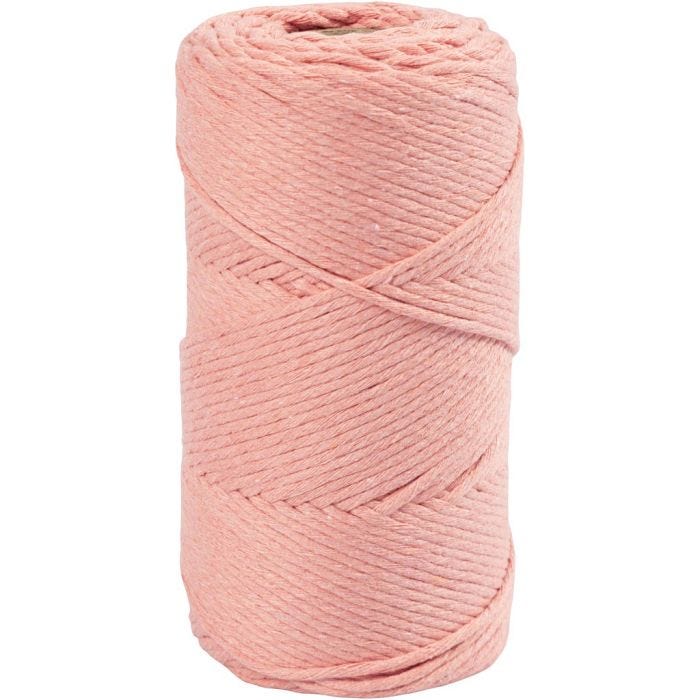 Macramé Cord, L: 198 M, dia. 2 mm, rose, 330 g/ 1 roll
