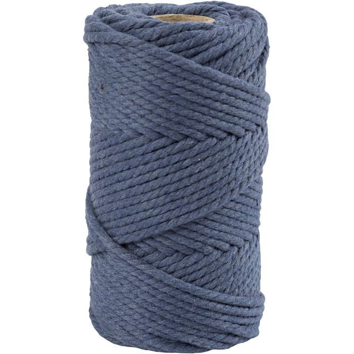 Macramé cord, L: 55 M, dia. 4 mm, blue, 330 g/ 1 roll