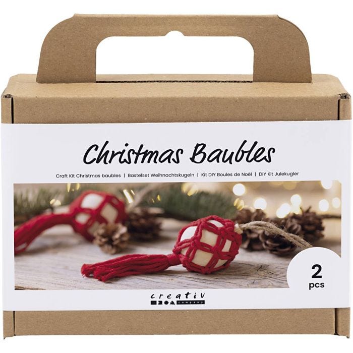 Craft Kit Christmas Baubles, Macramé, christmas red, 1 pack