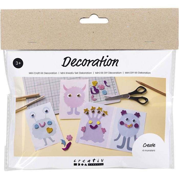 Mini Craft Kit Decoration, Monster Collage, pastel blue, pastel green, pastel pink, pastel lilac, 1 pack