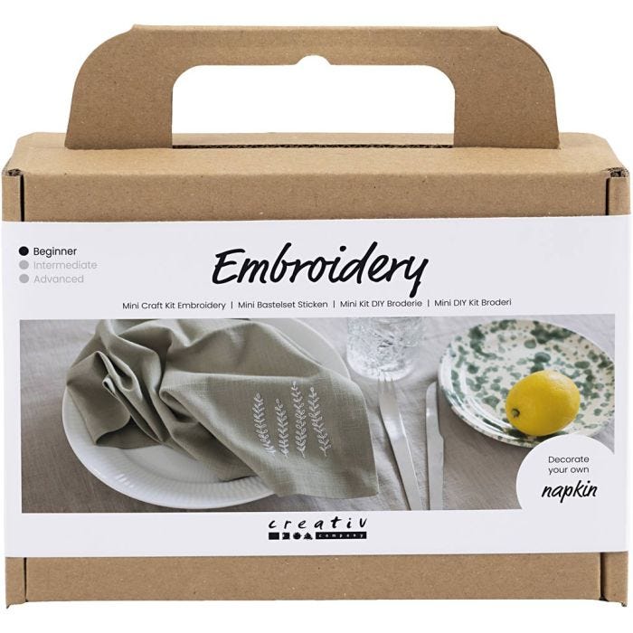 Mini Craft Kit Embroidery, Napkin, dusty green, 1 pack