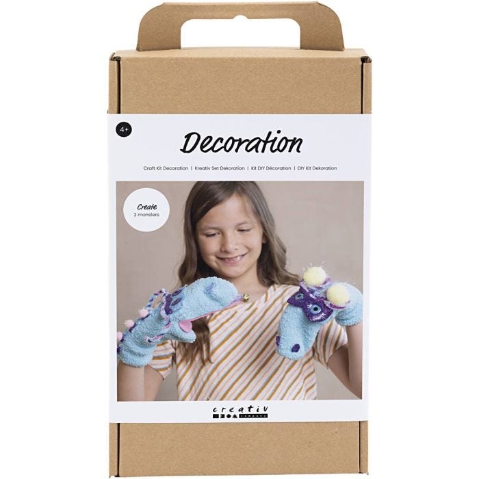 Craft Kit Decoration, Sock Monster, assorted colours, 1 pack