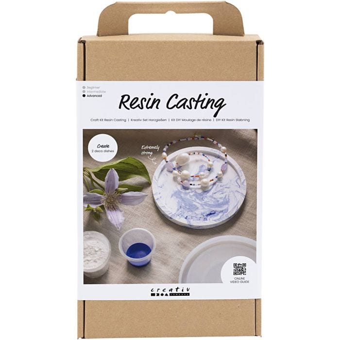 Craft Kit Resin Casting, Round Tray with Marbling, blue, white, 1 pack