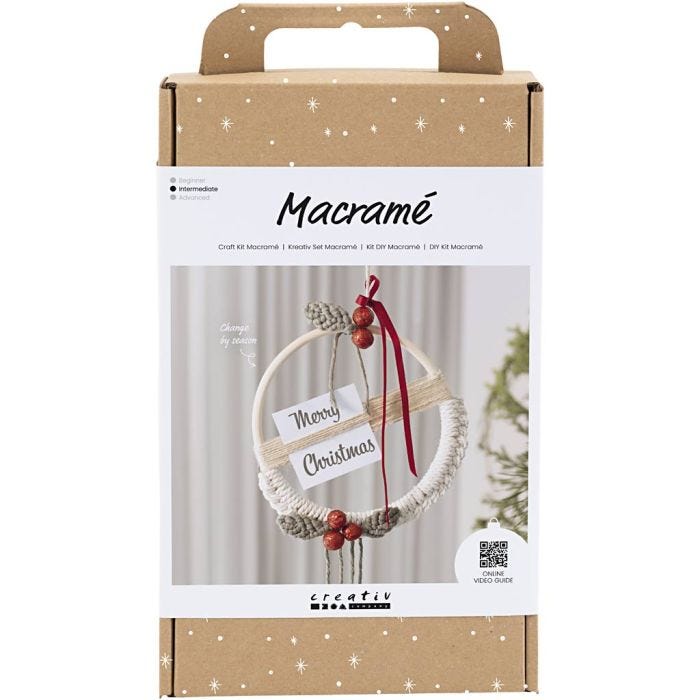 Craft Kit Macramé, Christmas wreath, moss green, christmas red, off-white, 1 pack