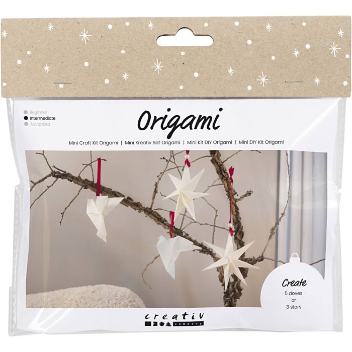 Mini Craft Kit Origami, Doves/stars, dark red, off-white, 1 pack