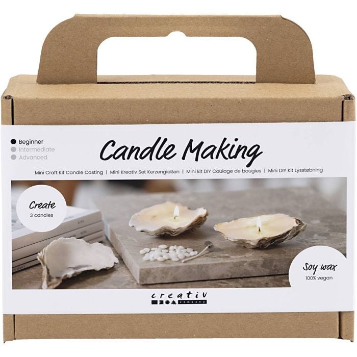 Mini Craft Kit Candle Making, Soy candles in oyster shells, off white, 1 pack