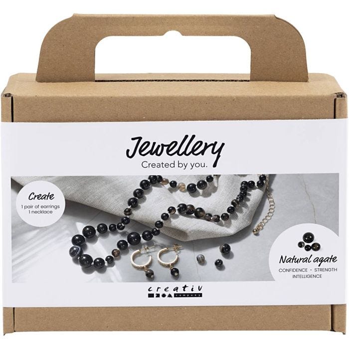 Mini Craft Kit Jewellery, Necklace and earrings, black, white, 1 pack