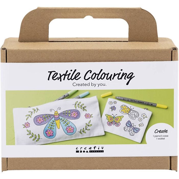 Mini Craft Kit Textile Colouring, Butterflies, pastel colours, 1 pack