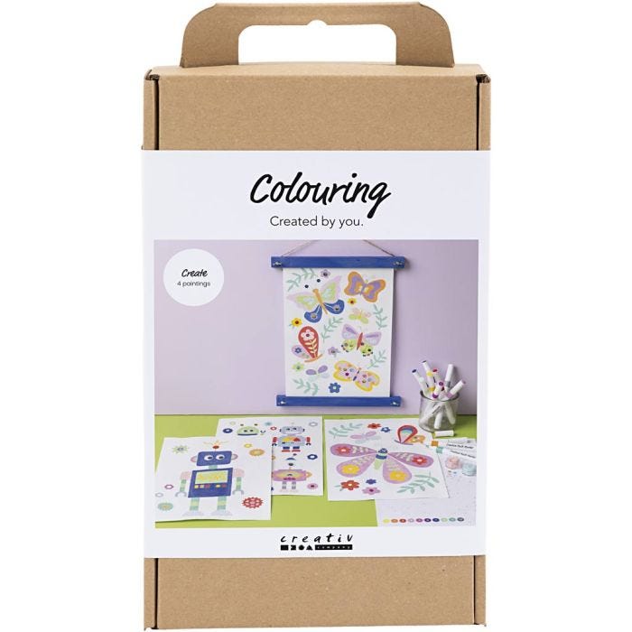 Craft Kit Colouring, Butterfly and robot, happy colours, 1 pack