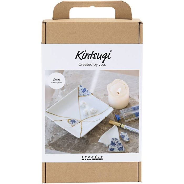 Craft Kit Kintsugi, Dish, blue, gold, white, 1 pack