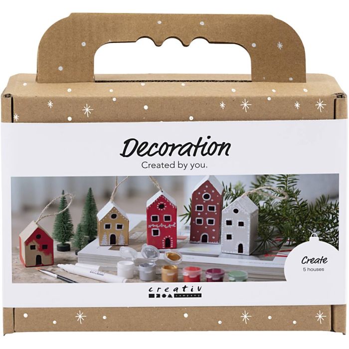 Mini Craft Kit Decoration, Houses, christmas colours, 1 pack