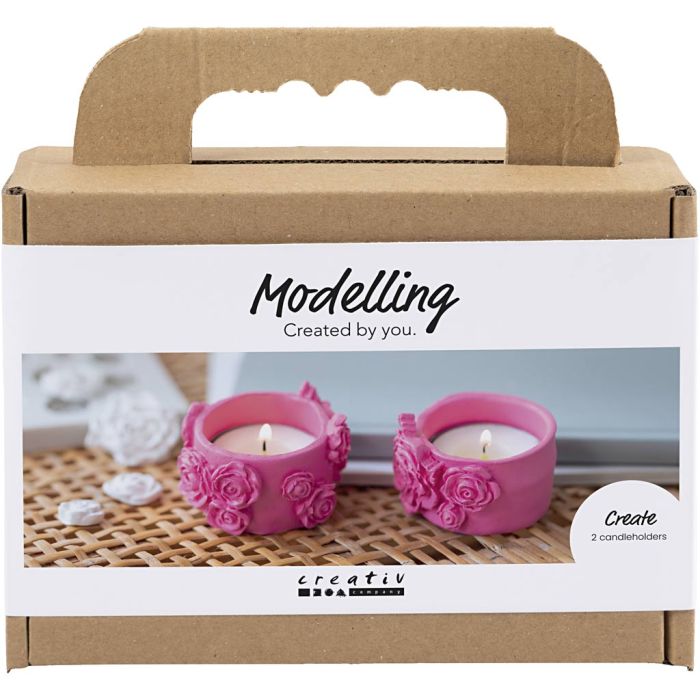 Mini Craft Kit Modelling, Tealight holders, pink, 1 pack