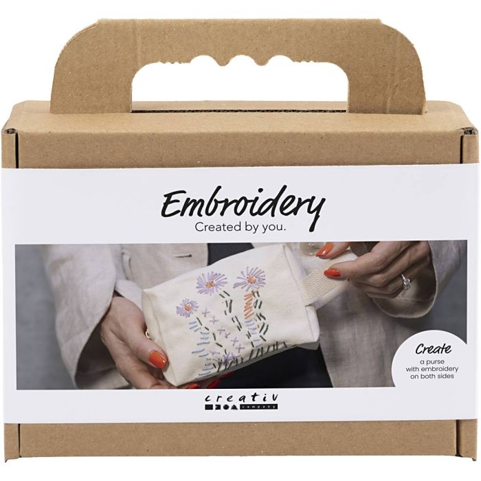 Mini Craft Kit Embroidery, Make-up bag, cream, 1 pack