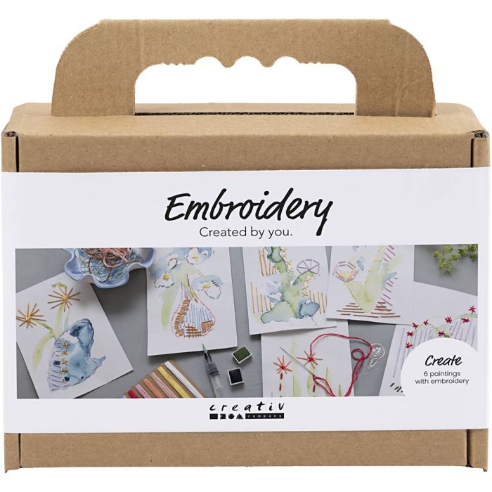 Mini Craft Kit Embroidery, Paintings with embroidery, assorted colours, 1 pack