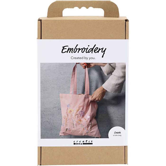Craft Kit Embroidery, Tote bag, soft rose, 1 pack