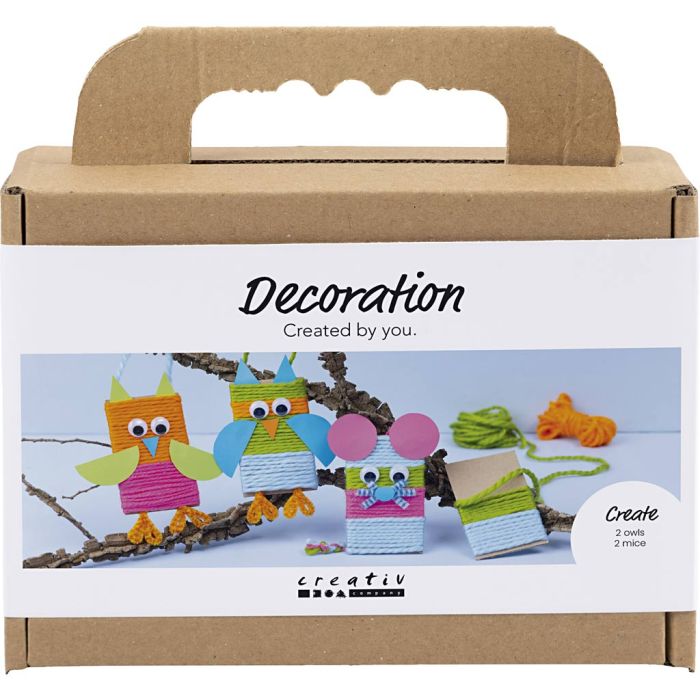 Mini Craft Kit Decoration, Mice and owls, assorted colours, 1 pack