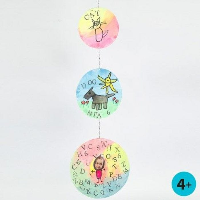 Mobile from round Card Discs with Watercolour, Prints & Drawings