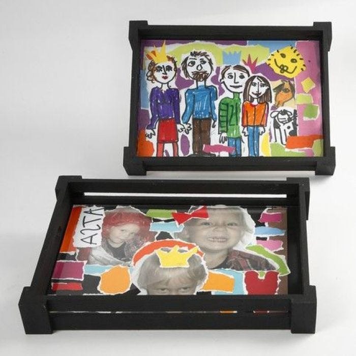 A Tray with a Collage from Photos and Drawings