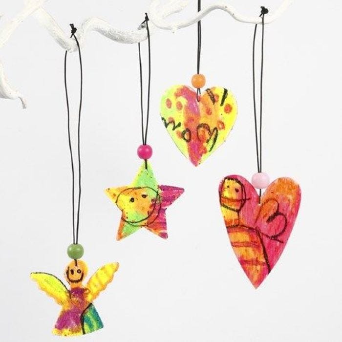 Wooden Hanging Decorations painted with Oil Pastels