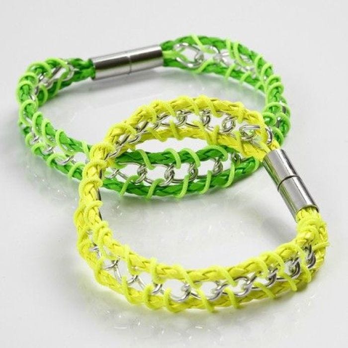 A neon-coloured plaited Cord with sewn-on Jewellery Chain