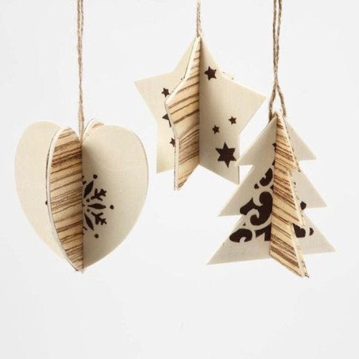 Two-part Hanging Decoration with Wood Veneer & Christmas Designs