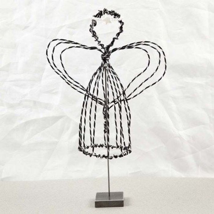 An Angel on a Stand made from black Alu Wire with Diamond Cut