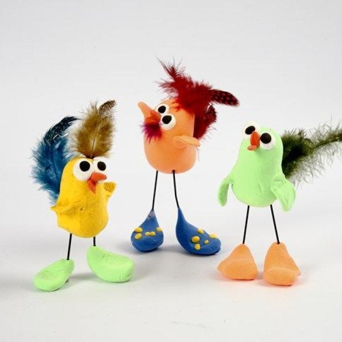 Silk Clay Chick on Wire Legs decorated with Feathers