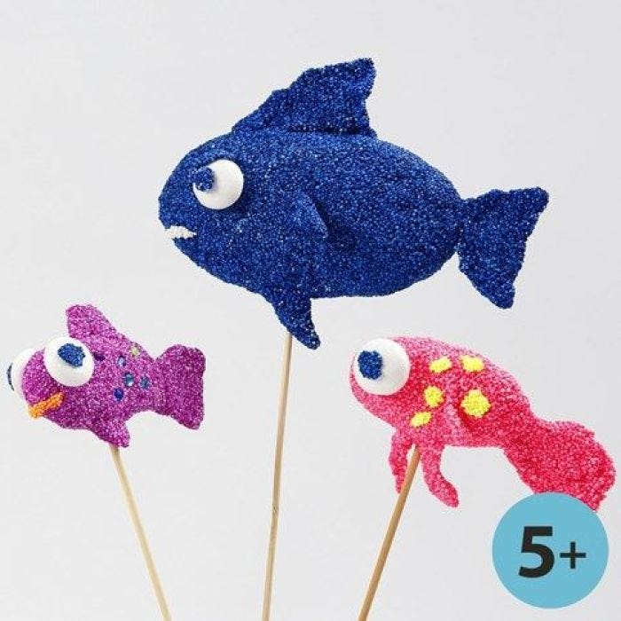 Marine Animals from Foam Clay on Polystyrene and Flower Sticks