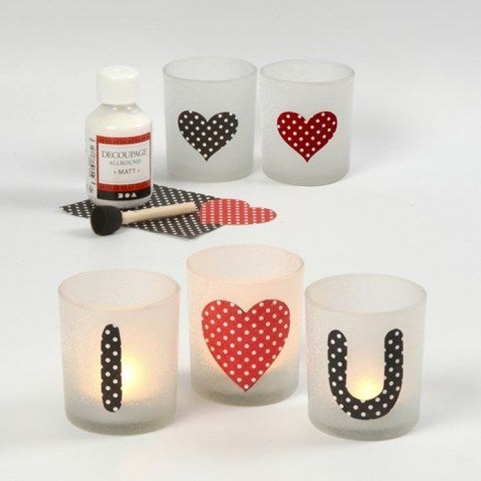 Candle Holders with a Love Message made from glued on Paper