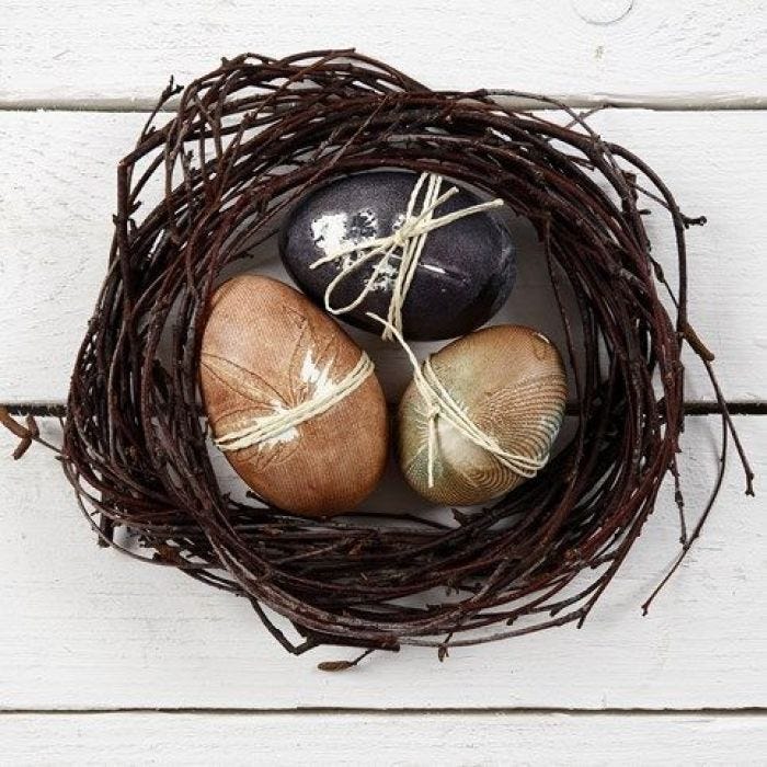 Natural Eggs with Decorative Colouring and a Paper String Waistband