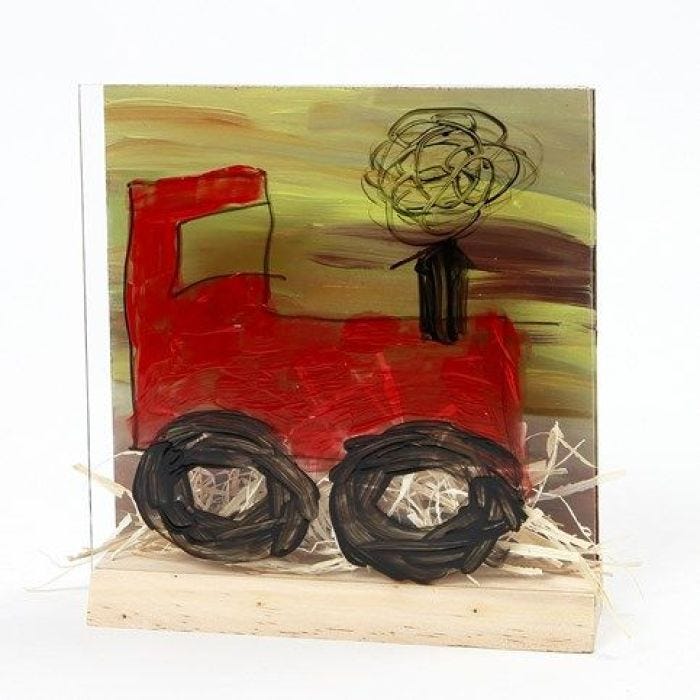 A Tractor in a Landscape in a 3D two-part Combination Frame