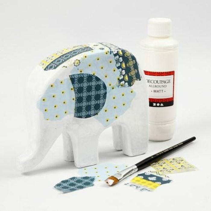 A Papier-Mâché Elephant with Decoupage Paper 