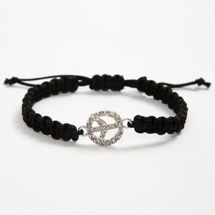 A braided Bracelet with a silver-plated Peace Sign Pendant