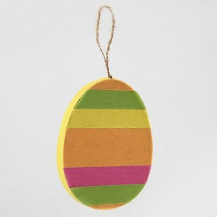 A Papier-Mâché Egg with Stripes made with Masking Tape