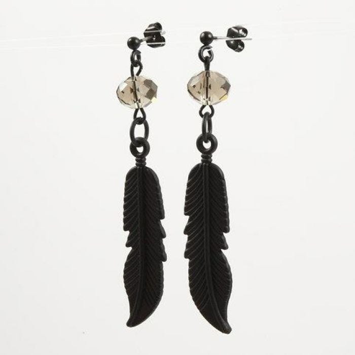 Long Earrings with black Metal Leaves and Faceted Beads