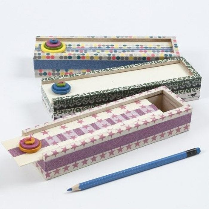 A Pencil Case with Masking Tape and wooden Buttons