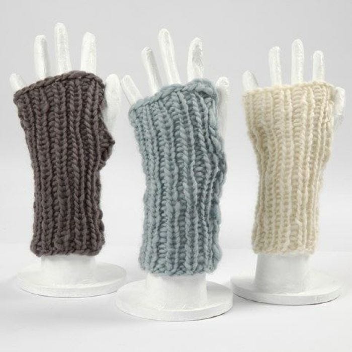 Two knitted Wrist Warmers made from a Ball of Wool