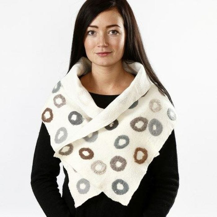 A felted Neck Warmer made from Pre-Felt Fabric and Merino Wool