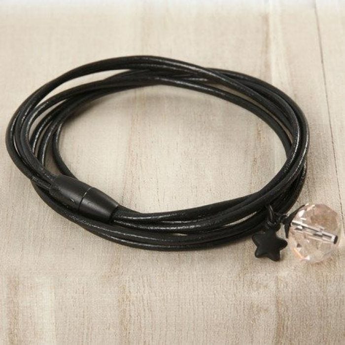 A Bracelet from three Leather Cords with a faceted Bead & a Star
