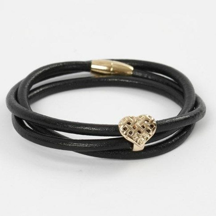 A thick Leather Cord Bracelet with a Heart and a magnetic Clasp