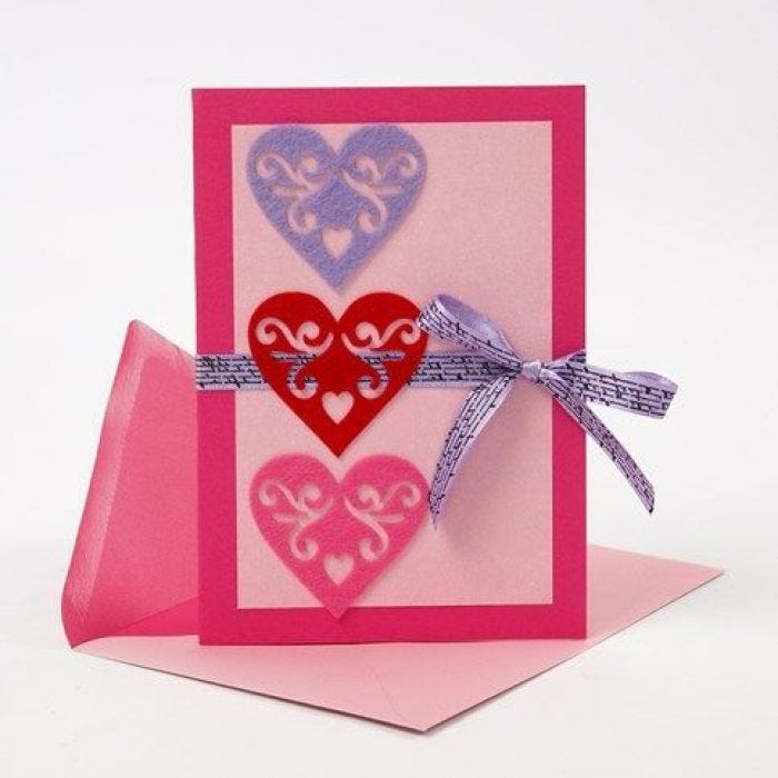 A Greeting Card with self-adhesive Felt Hearts